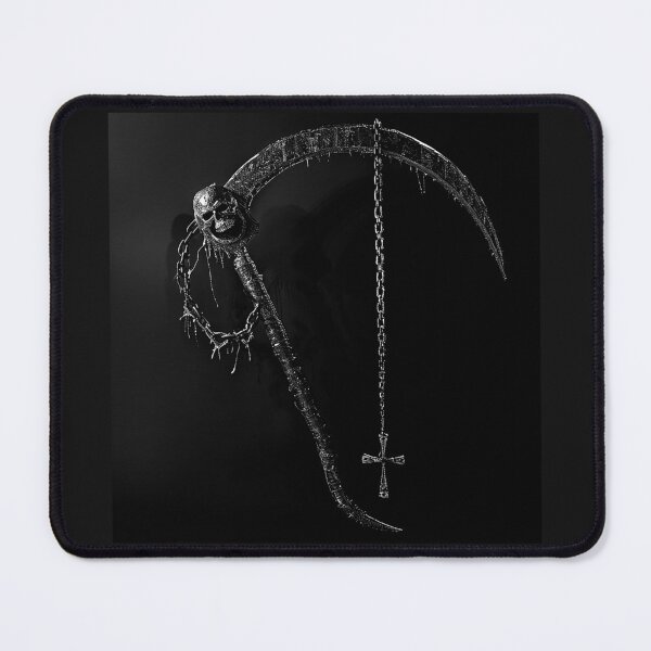 Item preview, Grim Reaper Scythe with Skull and Cross Gothic Death Black and White Art designed and sold by inkoutninja.