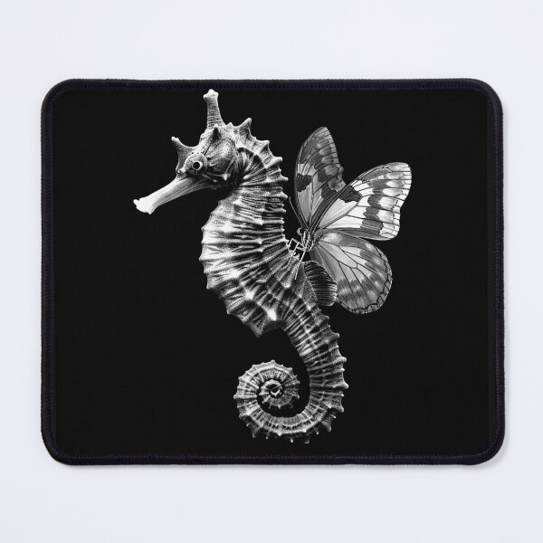 Item preview, Butterfly-Winged Seahorse Surreal Ocean Fantasy Black and White Art designed and sold by inkoutninja.
