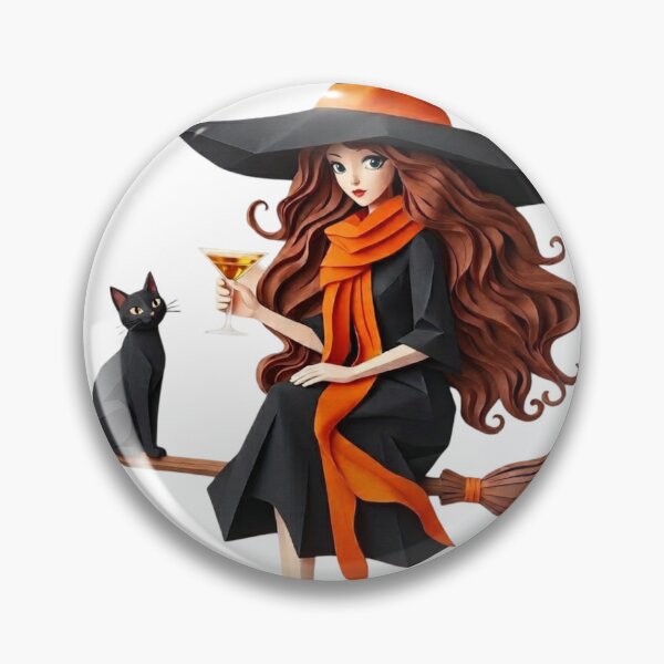 Item preview, Cute Witch Riding Broomstick with Black Cat and Martini designed and sold by LavIsInTheAir.