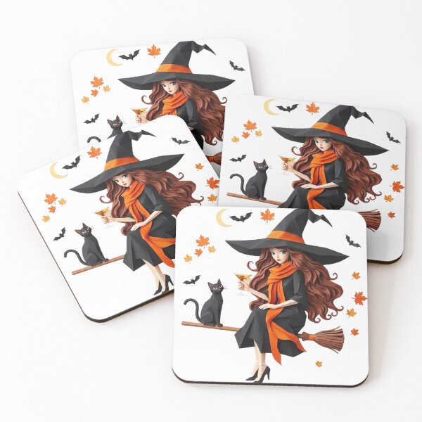 Item preview, Cute Witch Riding Broomstick with Black Cat and Martini designed and sold by LavIsInTheAir.