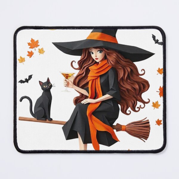 Item preview, Cute Witch Riding Broomstick with Black Cat and Martini designed and sold by LavIsInTheAir.