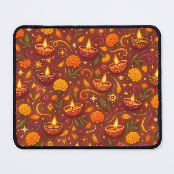 Item preview, Colorful Diwali Diyas and Marigold Seamless Pattern designed and sold by WangAew.