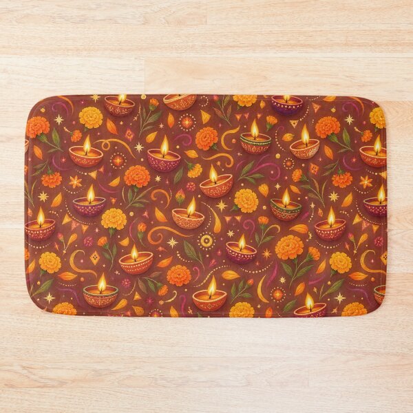 Item preview, Colorful Diwali Diyas and Marigold Seamless Pattern designed and sold by WangAew.