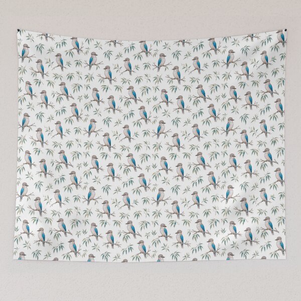 Item preview, Kookaburra pattern with delicate eucalyptus branches designed and sold by JVFotoArt.