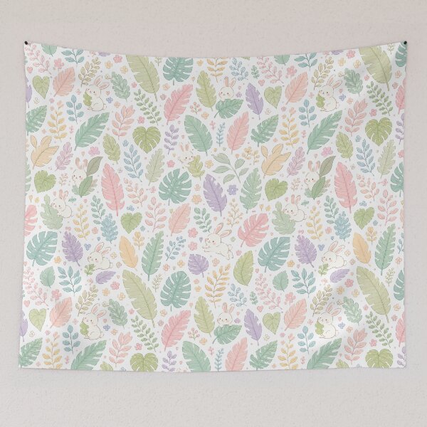 Item preview, Cute Bunny & Pastel Tropical Leaves Pattern designed and sold by Skyrocketz.
