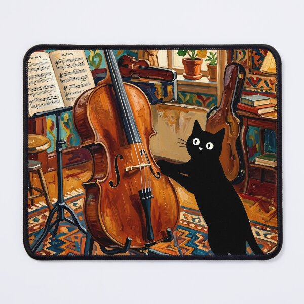 Item preview, Musical Black Cat Scratching Wooden Cello Matisse Style Poster designed and sold by DuckOddity.