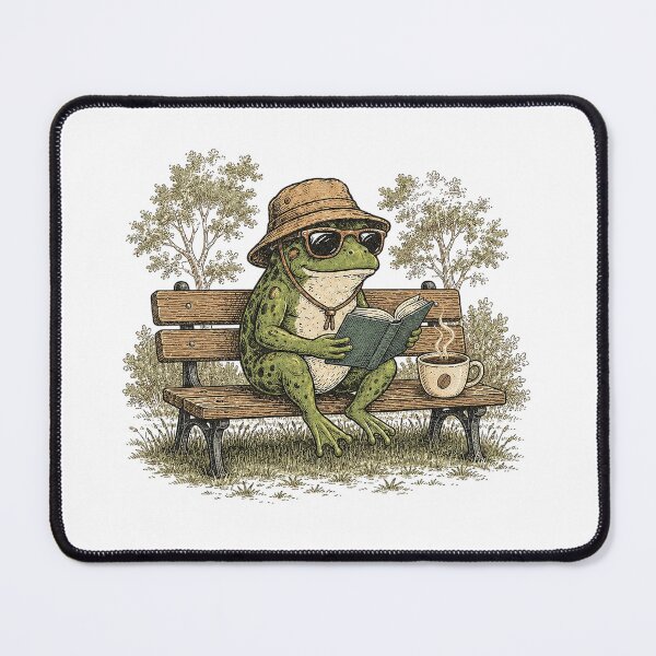 Item preview, Vintage Frog Reading Book With Coffee On Park Bench designed and sold by DYALEEZ-XCR.