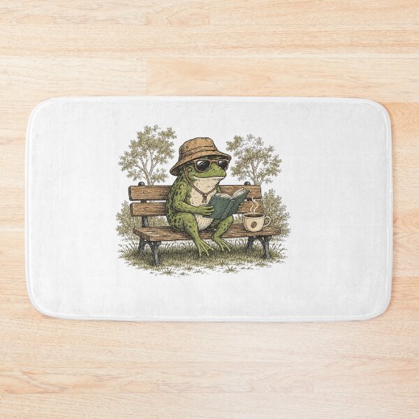 Item preview, Vintage Frog Reading Book With Coffee On Park Bench designed and sold by DYALEEZ-XCR.