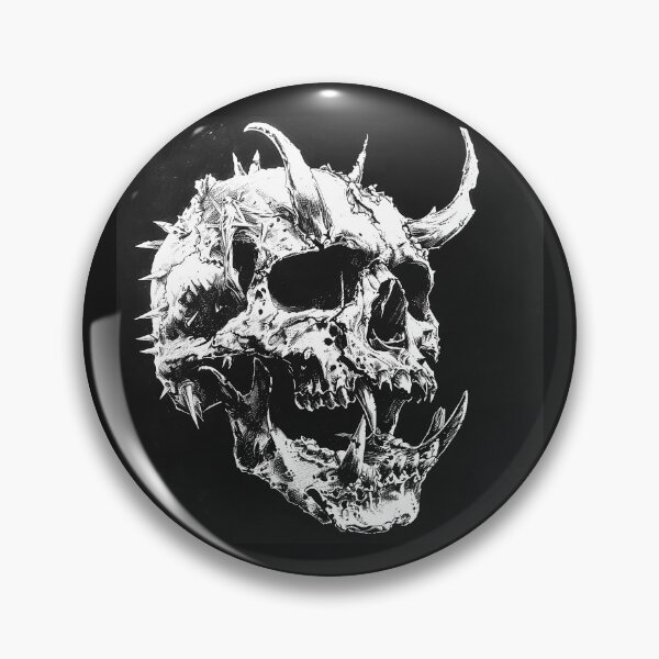 Item preview, Horned Demon Skull with Fangs Gothic Monster Black and White Art designed and sold by inkoutninja.