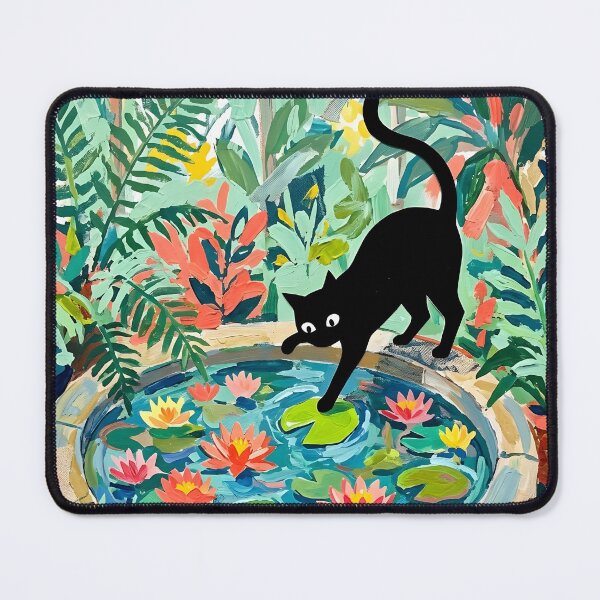 Item preview, Curious Black Cat Stepping on Water Lily Matisse Style Print designed and sold by DuckOddity.