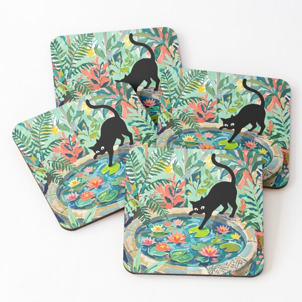 Item preview, Curious Black Cat Stepping on Water Lily Matisse Style Print designed and sold by DuckOddity.