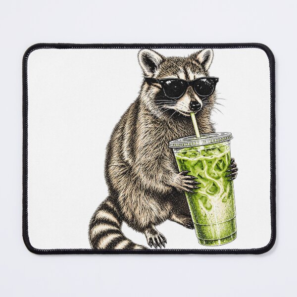 Item preview, Cool Raccoon Drinking Iced Matcha With Sunglasses designed and sold by DYALEEZ-XCR.