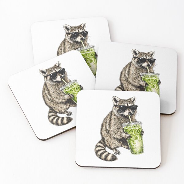 Item preview, Cool Raccoon Drinking Iced Matcha With Sunglasses designed and sold by DYALEEZ-XCR.