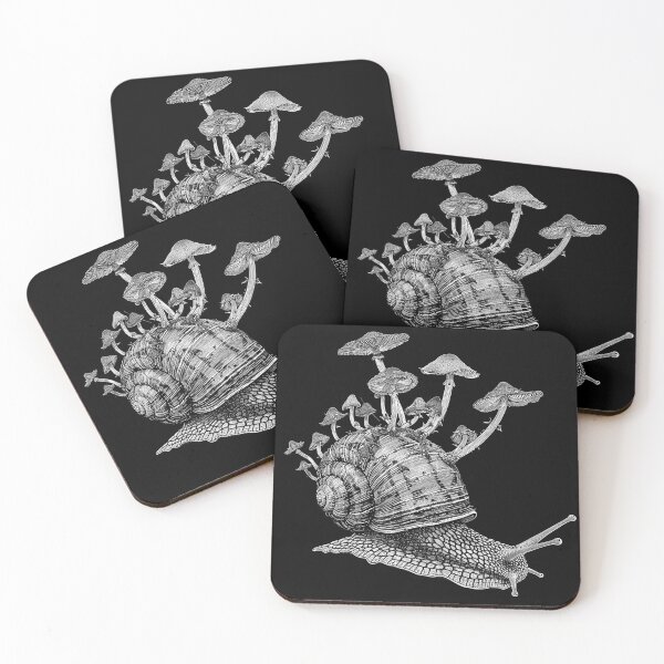 Item preview, Mushroom Snail Surreal Mycology Forest Creature Black and White Art designed and sold by inkoutninja.