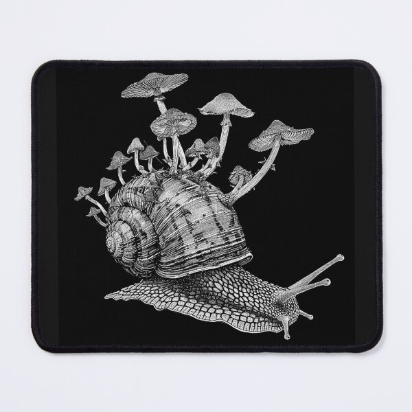 Item preview, Mushroom Snail Surreal Mycology Forest Creature Black and White Art designed and sold by inkoutninja.