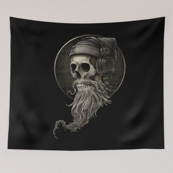 Item preview, viking vintage skull beard with headphone designed and sold by PierreCorn81.
