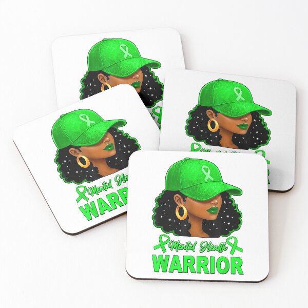 Item preview, Mental Health Warrior Afro Black Girl Green Awareness Ribbon T-Shirt designed and sold by Serhotep.