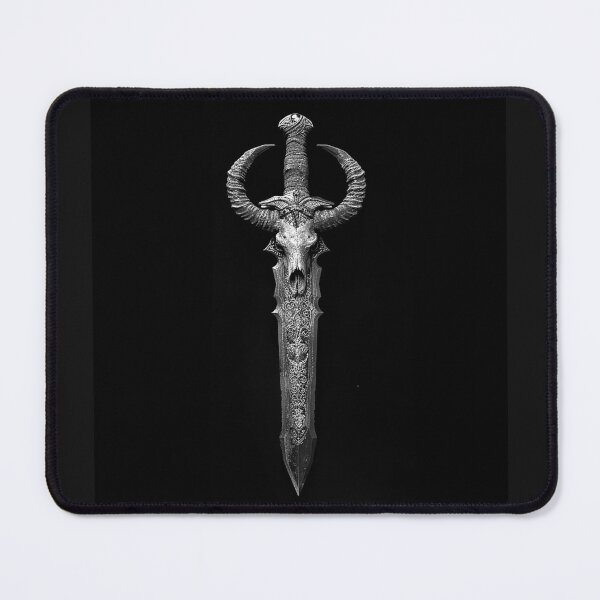 Item preview, Horned Skull Sword Gothic Fantasy Blade Black and White Art Design designed and sold by inkoutninja.