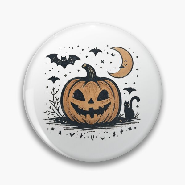 Item preview, Vintage Halloween Pumpkin Cat Moon Bats Spooky designed and sold by FestivityFinds.