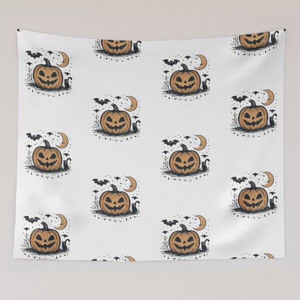 Aperçu de l'œuvre Chat citrouille lune chauves-souris d'Halloween vintage créée et vendue par FestivityFinds.