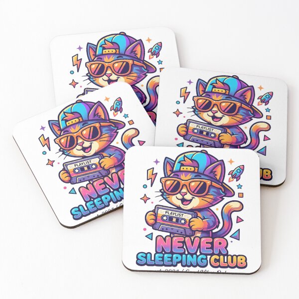 Item preview, Never Sleeping Club - Retro 90s Neon Cat Mascot designed and sold by rich-moda.