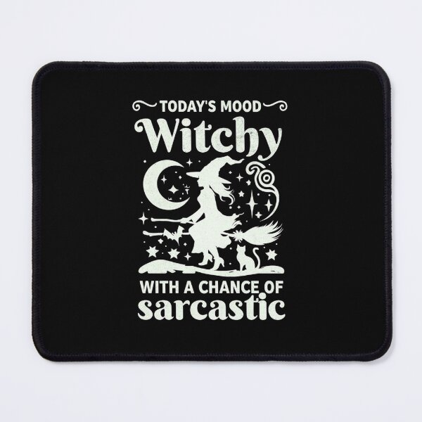 Item preview, Today’s Mood Witchy With A Chance Of Sarcastic – Vintage Witch Broom Black Cat Moon Stars Retro Halloween designed and sold by FestivityFinds.