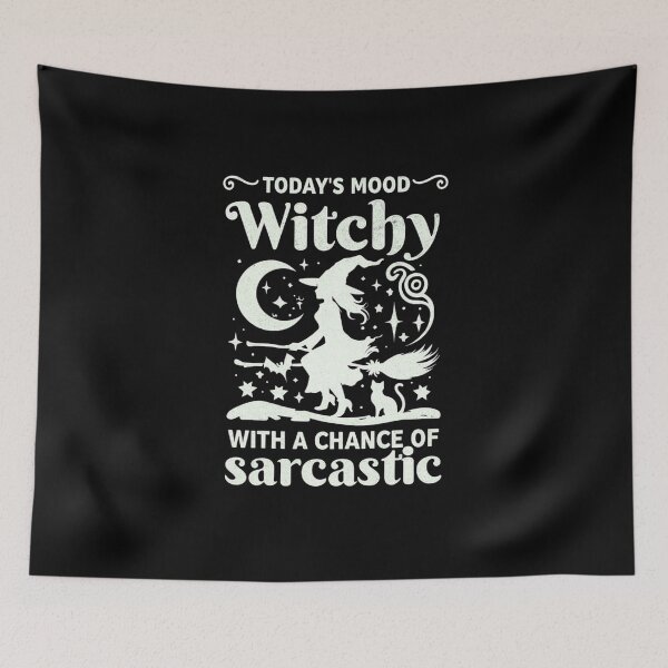 Item preview, Today’s Mood Witchy With A Chance Of Sarcastic – Vintage Witch Broom Black Cat Moon Stars Retro Halloween designed and sold by FestivityFinds.
