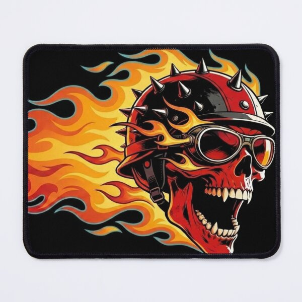 Item preview, Flaming Biker Skull wearing Spiked Helmet designed and sold by Skulls & Calaveras.