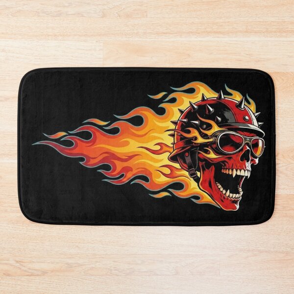 Item preview, Flaming Biker Skull wearing Spiked Helmet designed and sold by Skulls & Calaveras.