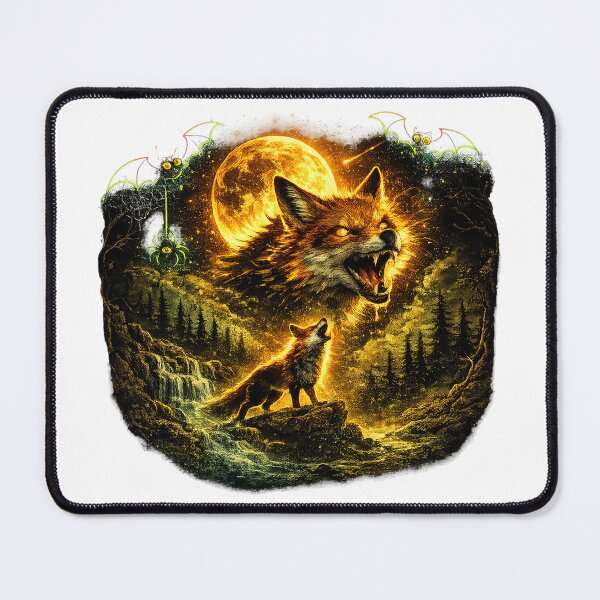 Item preview, Wild fox Howling At The Moon Dark Forest Night designed and sold by QuiteOrbit.
