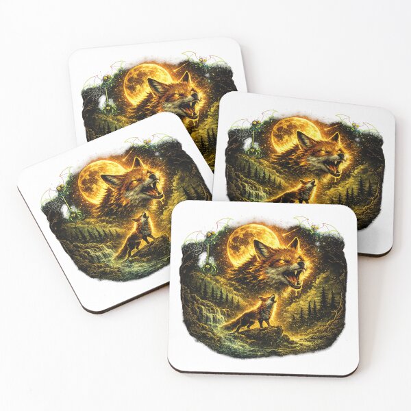 Item preview, Wild fox Howling At The Moon Dark Forest Night designed and sold by QuiteOrbit.