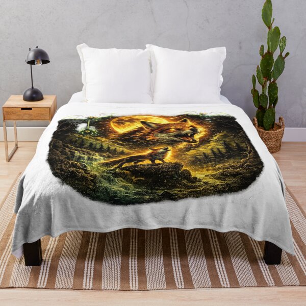 Item preview, Wild fox Howling At The Moon Dark Forest Night designed and sold by QuiteOrbit.