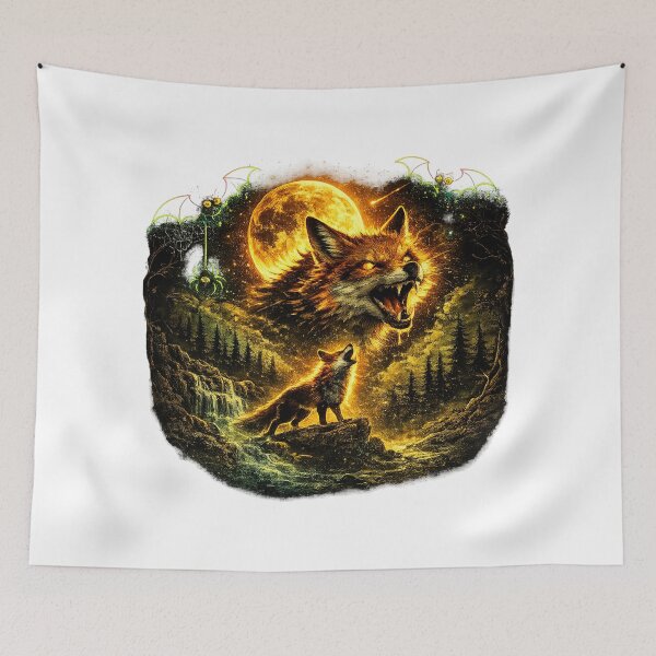 Item preview, Wild fox Howling At The Moon Dark Forest Night designed and sold by QuiteOrbit.