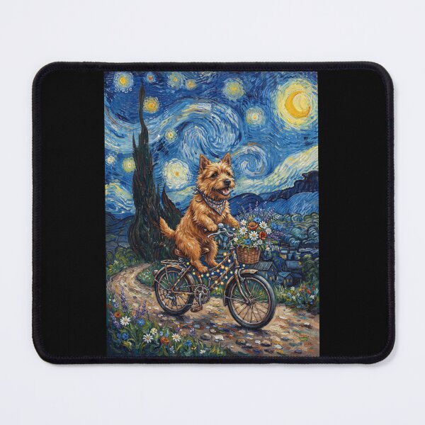 Item preview, Norwich Terrier Biking Bike Starry Night Van Gogh Art Dog Lover designed and sold by dian-rody-crest.