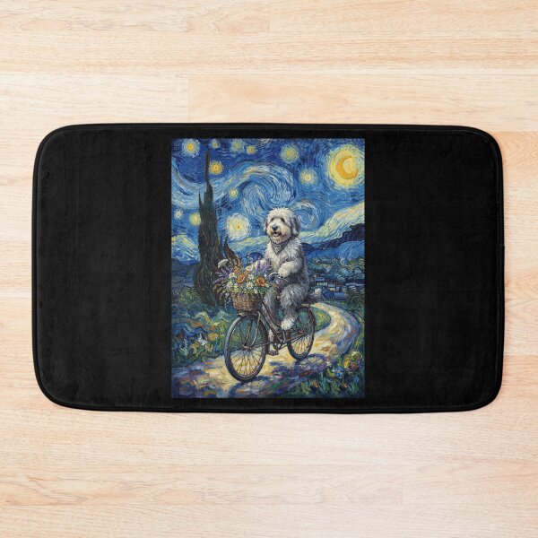 Item preview, Old English Sheepdog Biking Bike Starry Night Van Gogh Art Dog Lover designed and sold by dian-rody-crest.