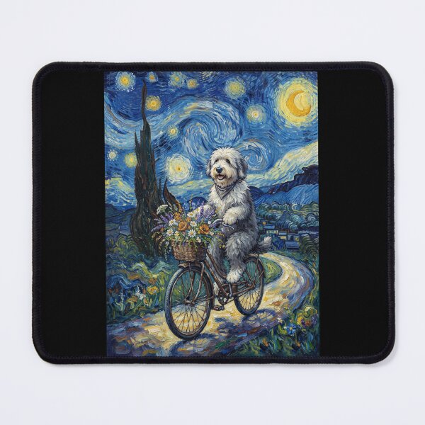 Item preview, Old English Sheepdog Biking Bike Starry Night Van Gogh Art Dog Lover designed and sold by dian-rody-crest.