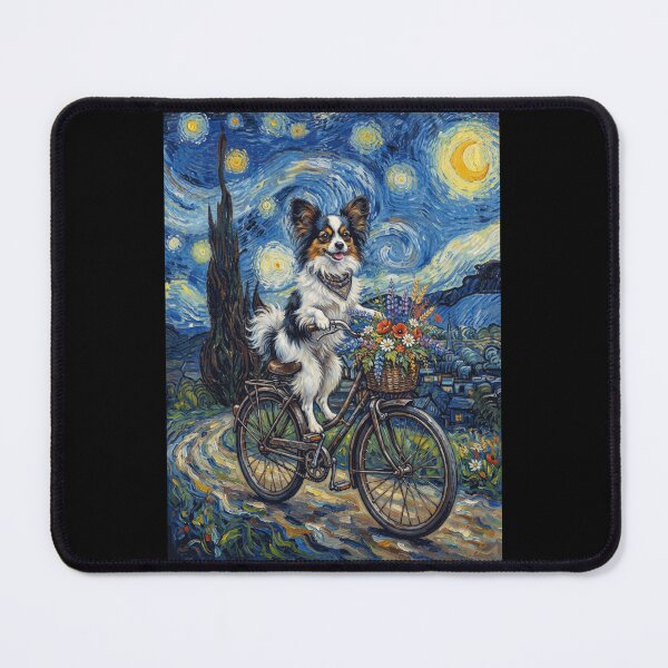 Item preview, Papillon Biking Bike Starry Night Van Gogh Art Dog Lover designed and sold by dian-rody-crest.