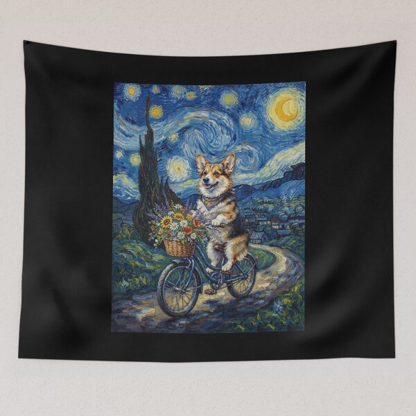 Item preview, Pembroke Welsh Corgi Biking Bike Starry Night Van Gogh Art Dog Lover designed and sold by dian-rody-crest.