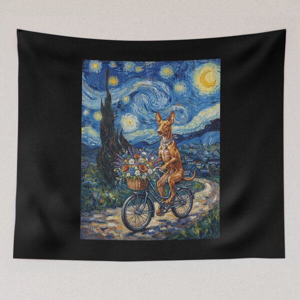 Aperçu de l'œuvre Chien du Pharaon à vélo, La Nuit étoilée, Art de Van Gogh, Amoureux des chiens créée et vendue par dian-rody-crest.