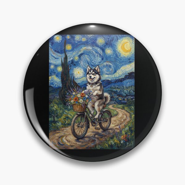 Item preview, Pomsky Biking Bike Starry Night Van Gogh Art Dog Lover designed and sold by dian-rody-crest.