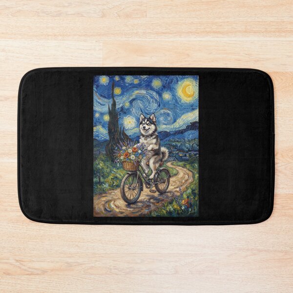 Item preview, Pomsky Biking Bike Starry Night Van Gogh Art Dog Lover designed and sold by dian-rody-crest.
