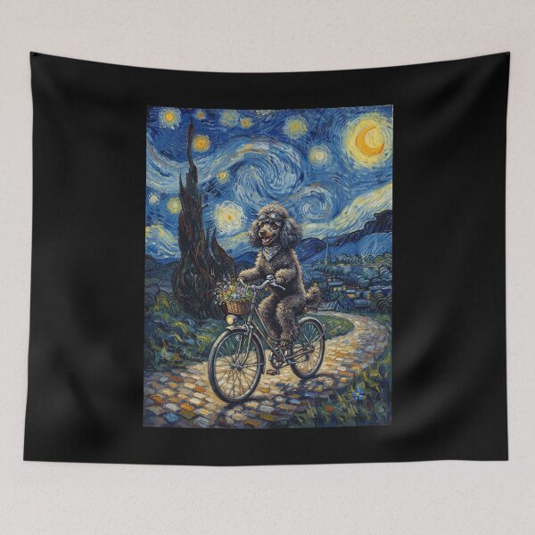 Item preview, Poodle Biking Bike Starry Night Van Gogh Art Dog Lover designed and sold by dian-rody-crest.