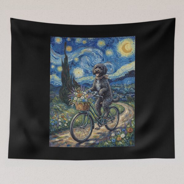 Item preview, Portuguese Water Dog Biking Bike Starry Night Van Gogh Art Dog Lover designed and sold by dian-rody-crest.