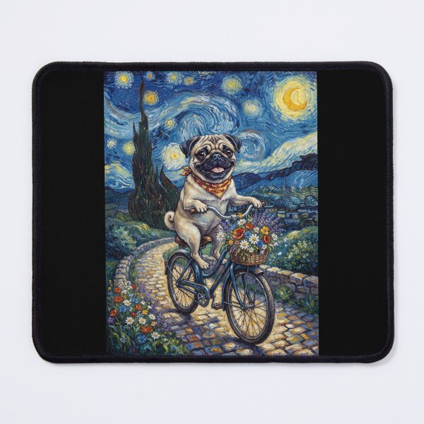 Item preview, Pug Biking Bike Starry Night Van Gogh Art Dog Lover designed and sold by dian-rody-crest.