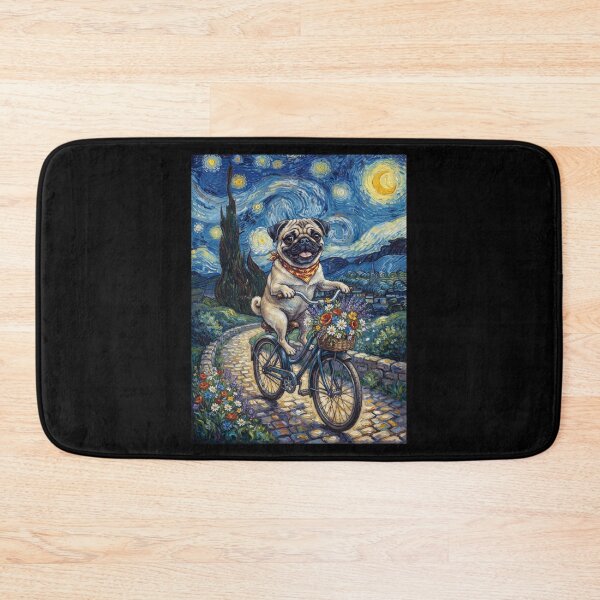 Item preview, Pug Biking Bike Starry Night Van Gogh Art Dog Lover designed and sold by dian-rody-crest.
