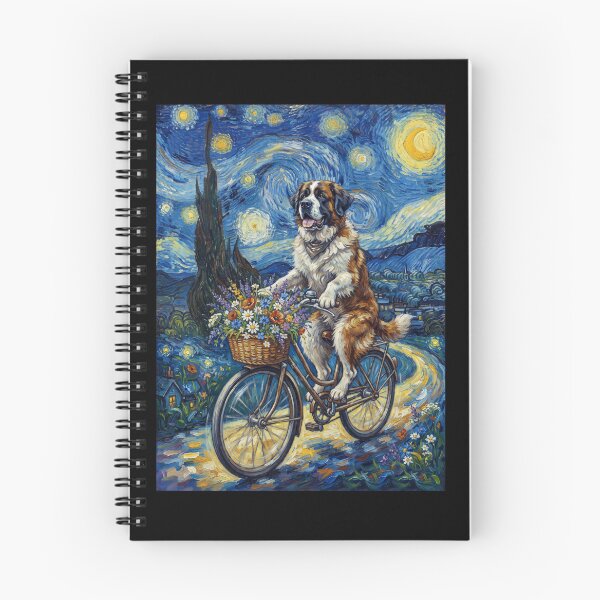 Item preview, Saint Bernard Biking Bike Starry Night Van Gogh Art Dog Lover designed and sold by dian-rody-crest.