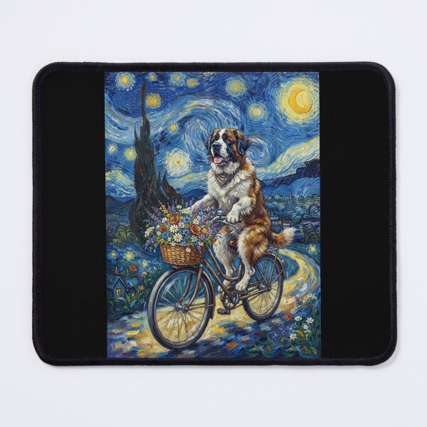 Item preview, Saint Bernard Biking Bike Starry Night Van Gogh Art Dog Lover designed and sold by dian-rody-crest.