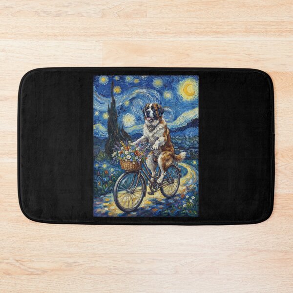 Item preview, Saint Bernard Biking Bike Starry Night Van Gogh Art Dog Lover designed and sold by dian-rody-crest.
