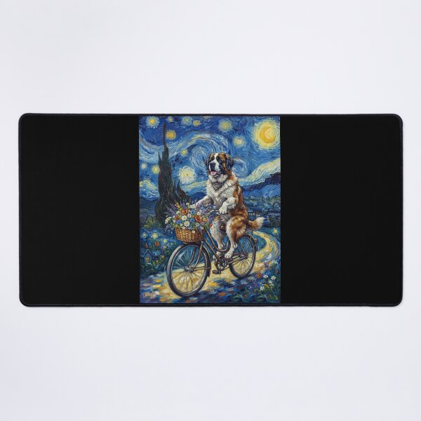 Item preview, Saint Bernard Biking Bike Starry Night Van Gogh Art Dog Lover designed and sold by dian-rody-crest.