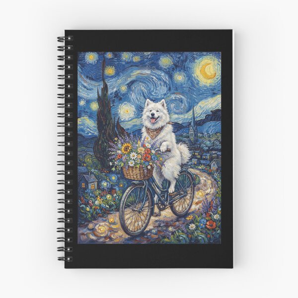 Item preview, Samoyed Biking Bike Starry Night Van Gogh Art Dog Lover designed and sold by dian-rody-crest.